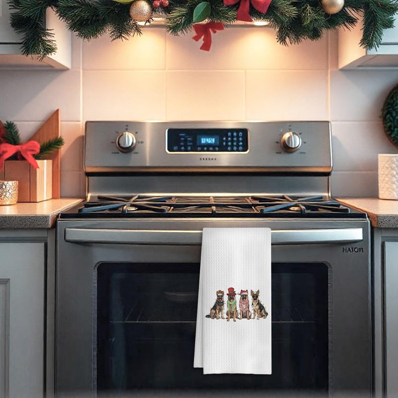 COWEB Christmas German Shepherd Kitchen Towels, German Shepherd Gifts for Women, Christmas Decorations Dish Towels for Kitchen Bathroom, 16x24 Inch - Image 4